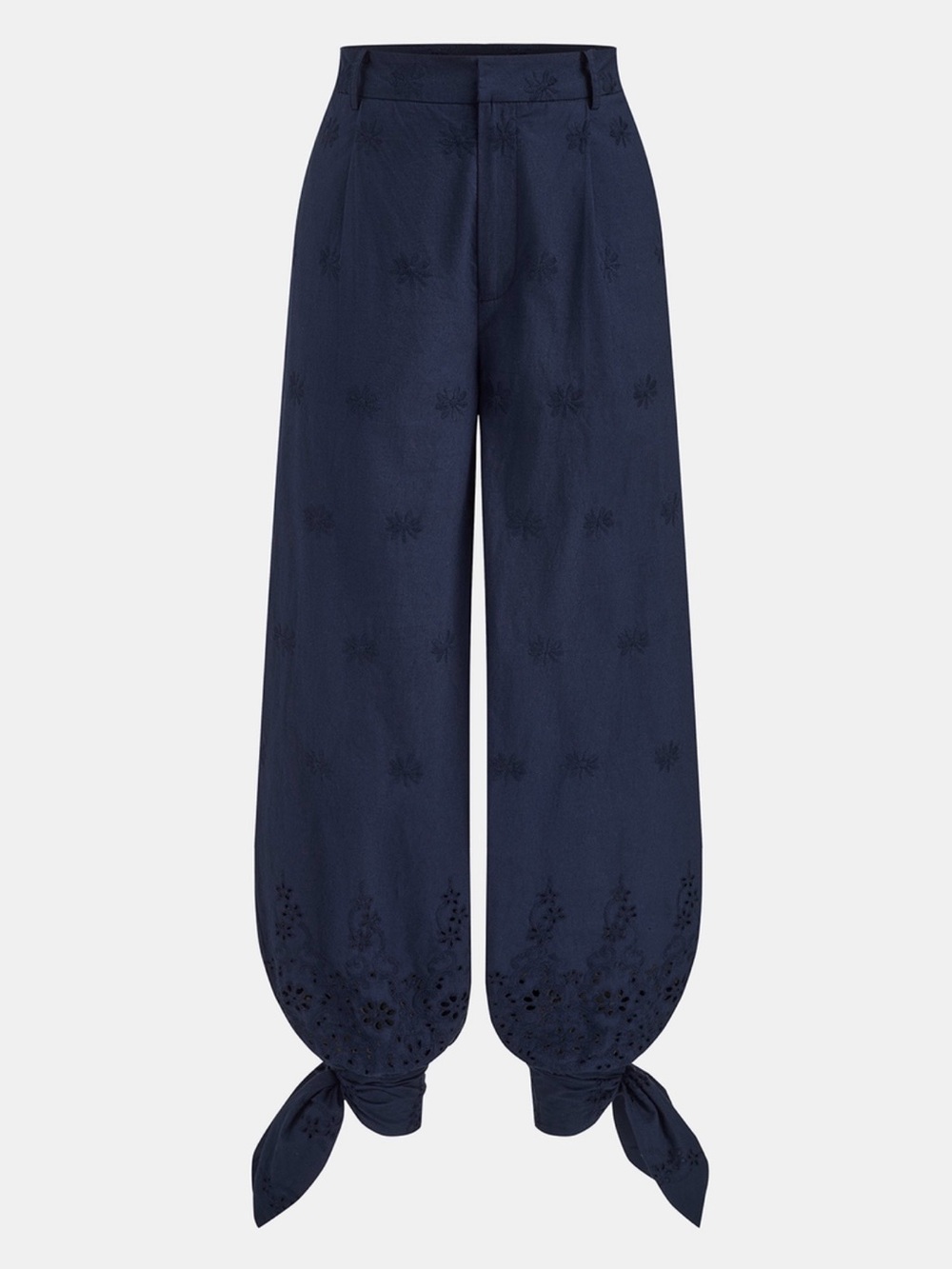 Commense Navy Eyelet Embroidery Top with Matching Tie-Cuff Pants Set - Picture 6 of 9